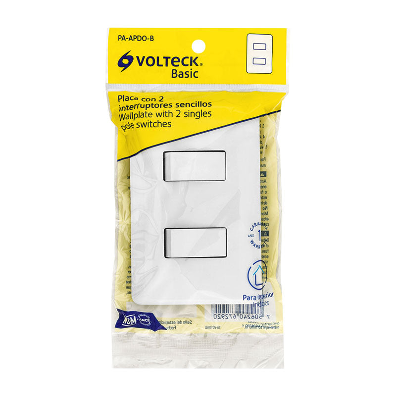 Placa Armada Con 2 Interruptores Sencillos, Volteck Basic