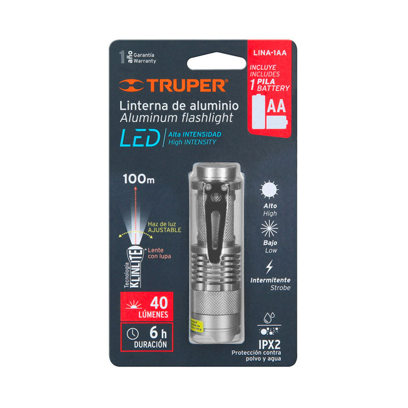 Linterna De Aluminio 1 Led De 40 Lm Con 1 Pila Aa, Truper