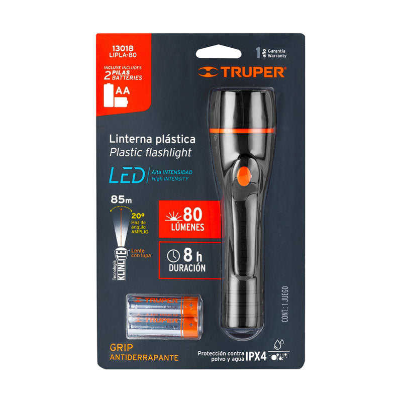 Linterna Plástica 1 Led 80 Lm Con 2 Pilas Aa, Truper