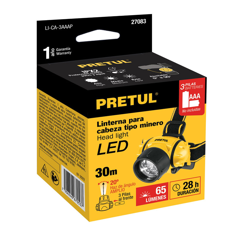 Linterna De Minero 3 Leds 65 Lm De 3 Pilas Aaa 27083, Pretul