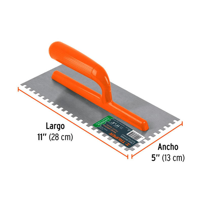 Llana 11" Dentado Cuadrado 1/4" , 6 Remaches, Mango Plástico, Truper