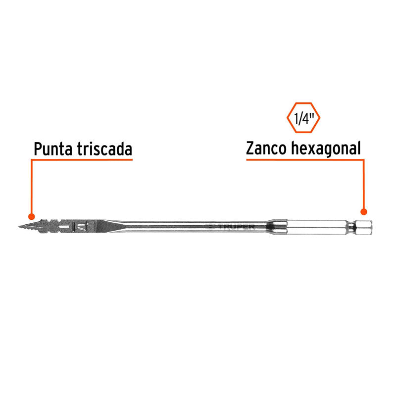 Broca Plana De Manita 1/4" Para Madera, Truper