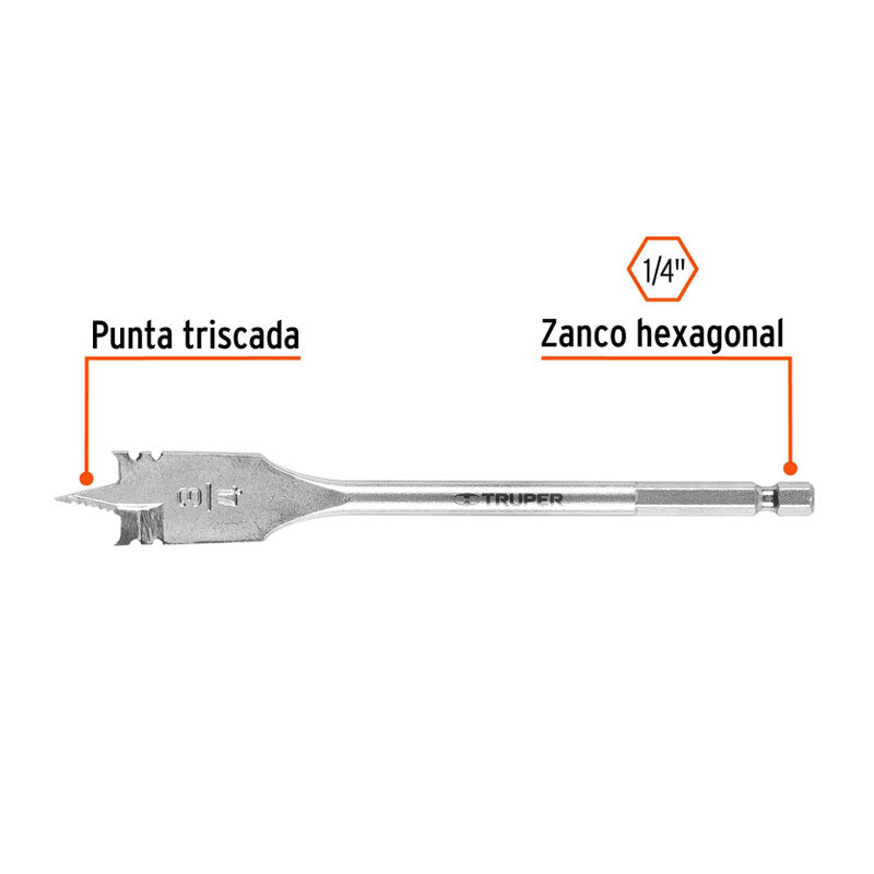 Broca Plana De Manita 3/4" Para Madera, Truper