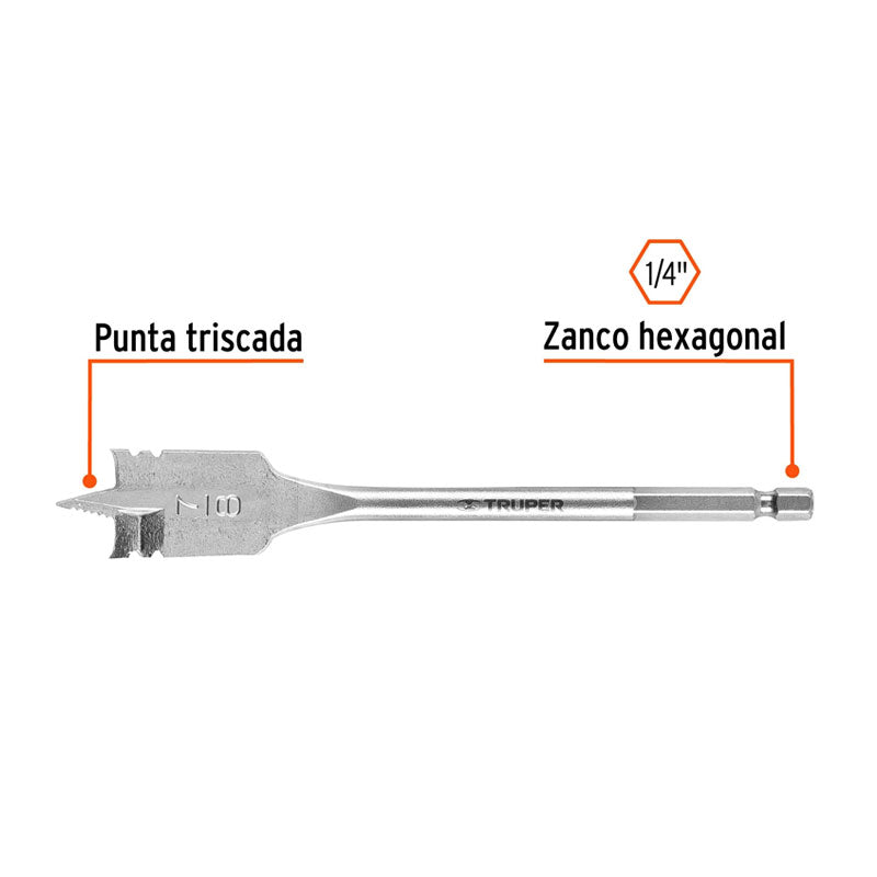 Broca Plana De Manita 7/8" Para Madera, Truper