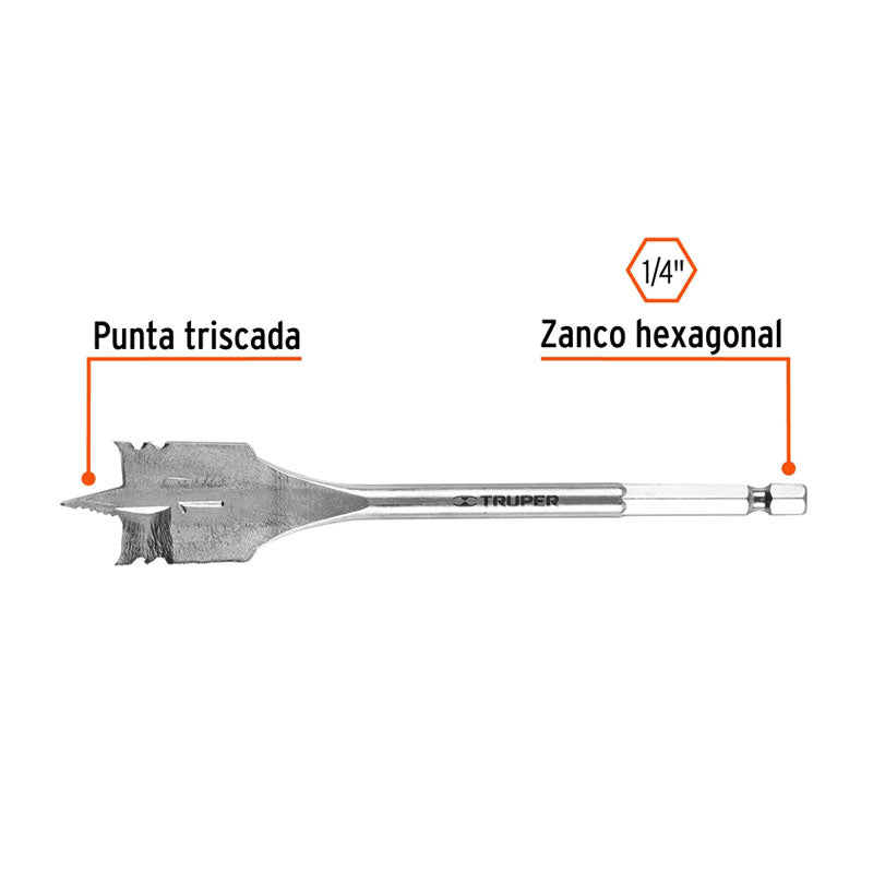 Broca Plana De Manita 1" Para Madera, Truper