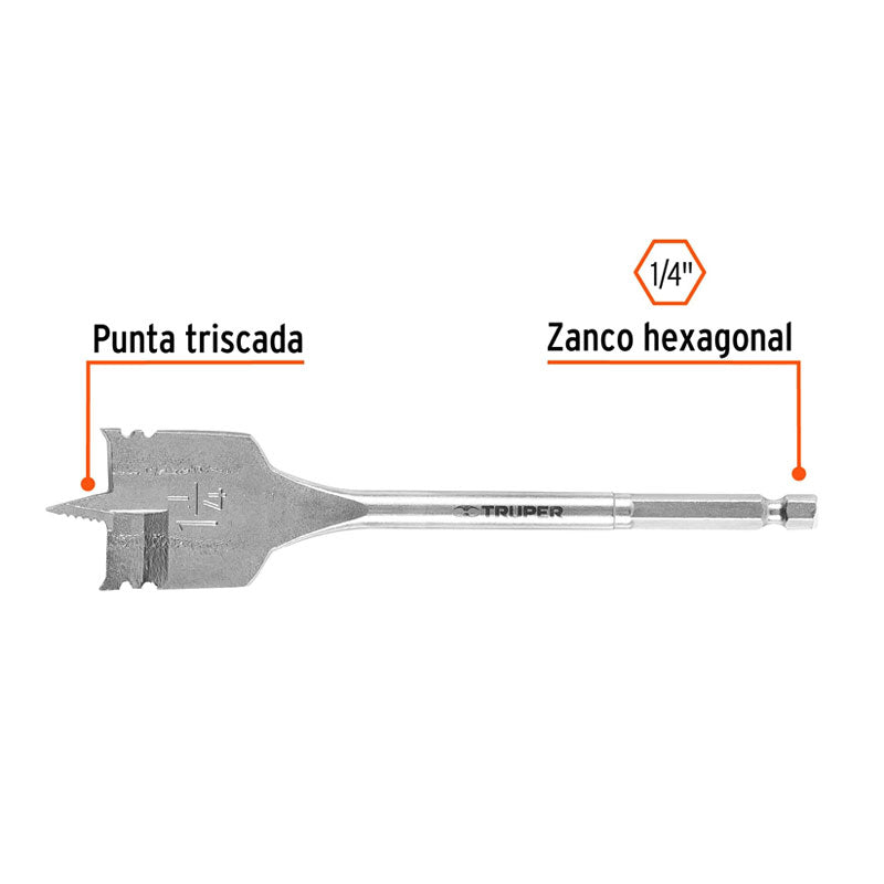 Broca Plana De Manita 1 1/4" Para Madera, Truper