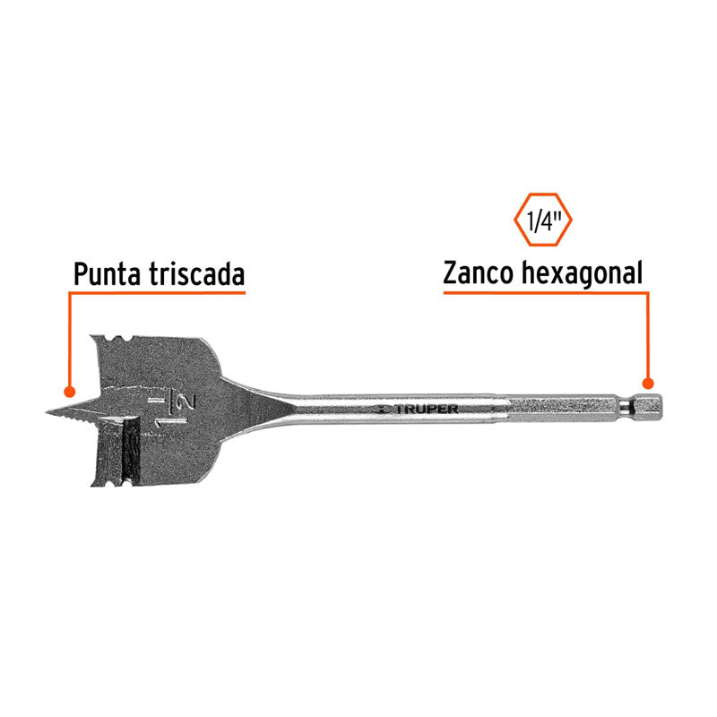 Broca Plana De Manita 1 1/2" Para Madera, Truper