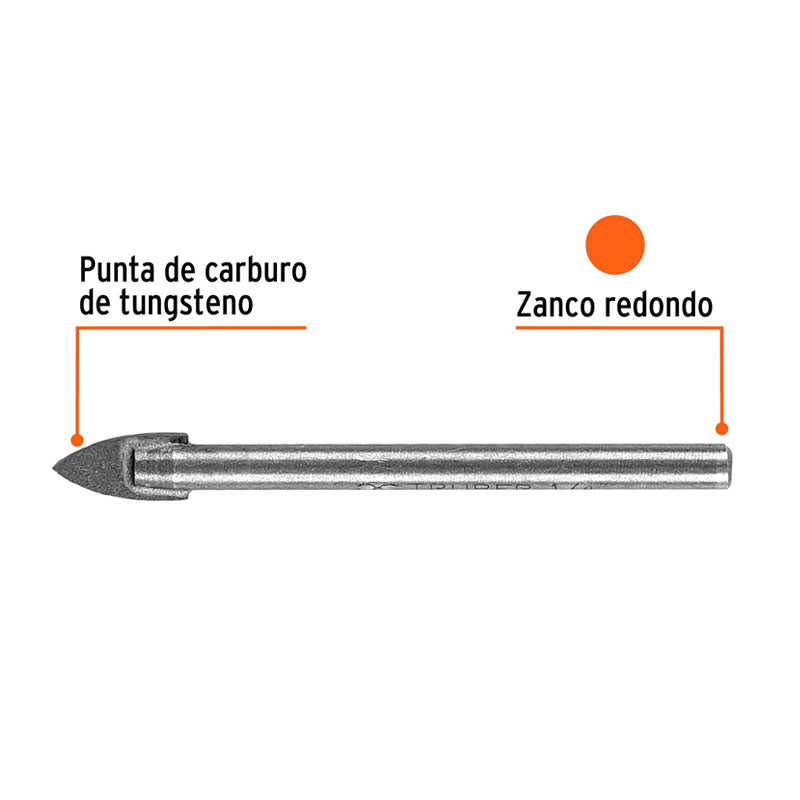 Broca Para Vidrio Y Azulejo De 1/4", Truper