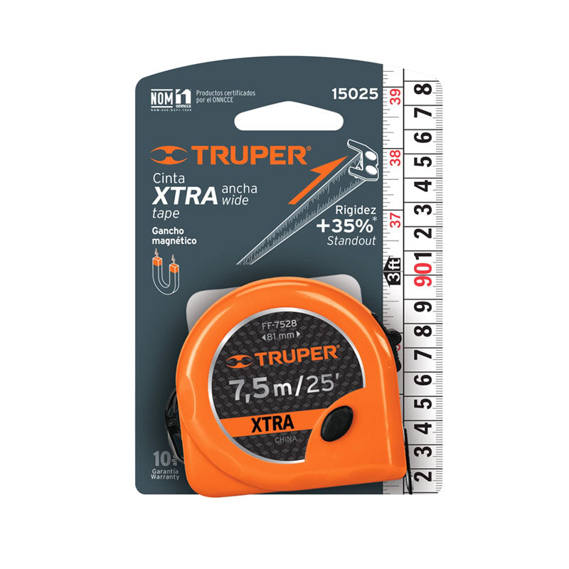 Flexómetro Xtra 7.5 M Cinta Extra Ancha 28 Mm, Truper