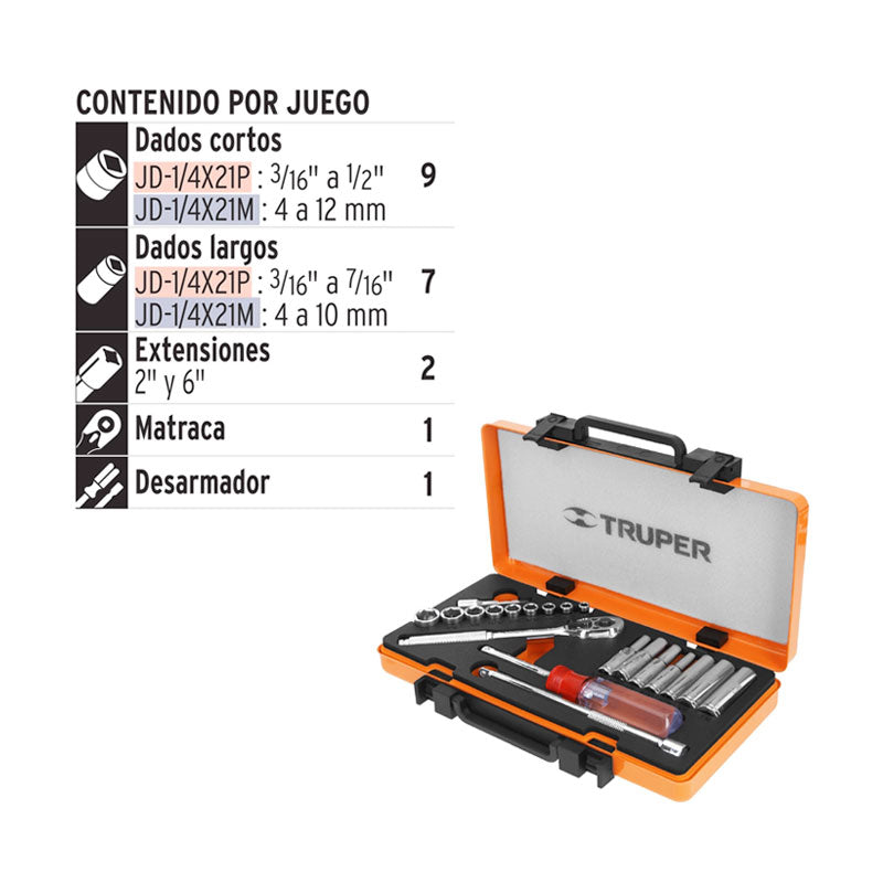 Juego De 20 Herramientas Cuadro 1/4" Std Para Mecánico