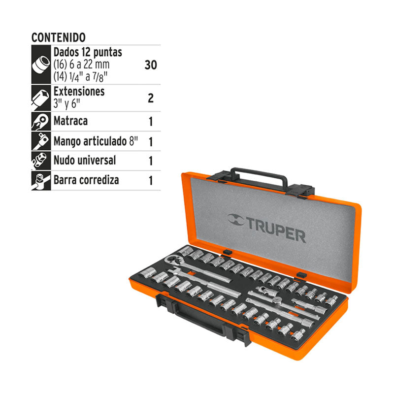 Juego De 36 Herramientas Cuadro 3/8" Std Y Mm Para Mecánico