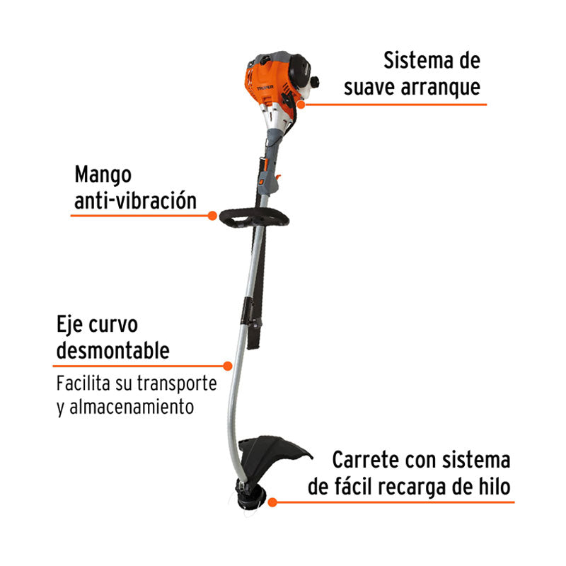 Desbrozadora A Gasolina 30 Cc Mango "D", 17" Corte, Curva