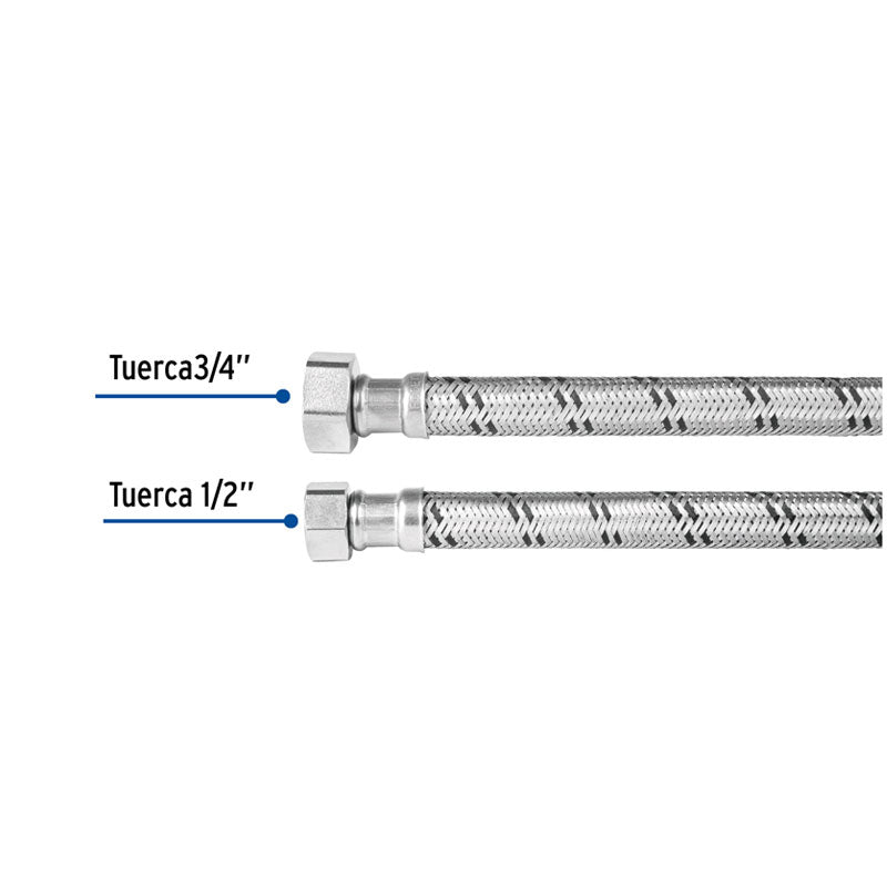 Manguera Para Boiler, Acero Inox, 1/2"X3/4", 60 Cm, Foset