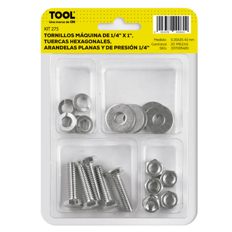 Kit 275 De Tornillo Máquina,Tuerca Hexagonal, Arandela Plana Presión Galvanizado