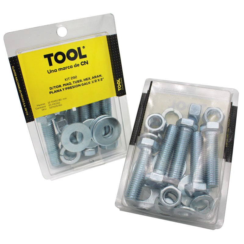 Kit 292 De Tornillo Máquina,Tuerca Hexagonal, Arandela Plana Y Presión Galvanizado