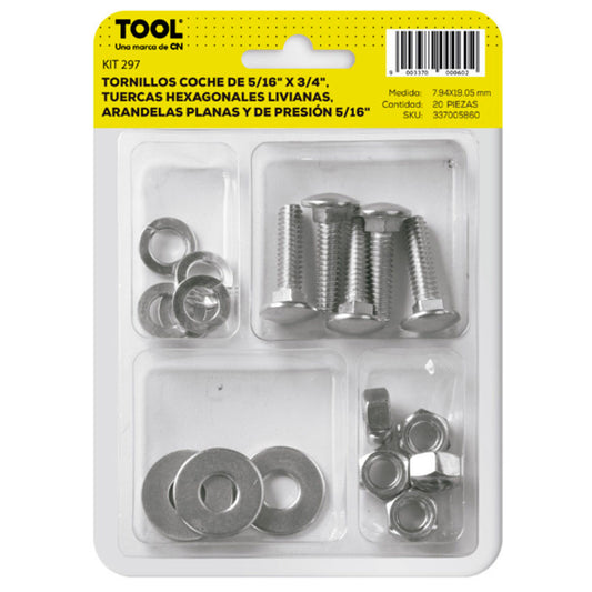 Kit 297 De Tornillo Coche,Tuerca Hexagonal, Arandela Plana Presión Galvanizado