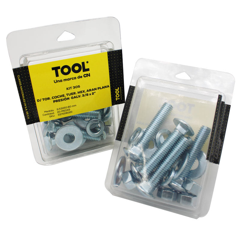 Kit 305 De Tornillo Coche,Tuerca Hexagonal, Arandela Plana Y Presión Galvanizado