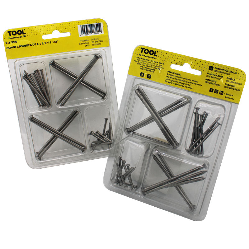 Kit 356 Clavo Con Cabeza De 1",1 1/2" Y 2 1/2" Con 30 Piezas