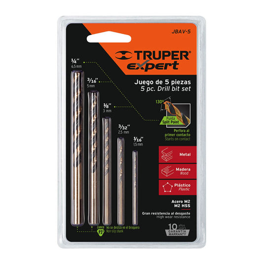 Juego De 5 Brocas Hss Para Metal, Truper Expert