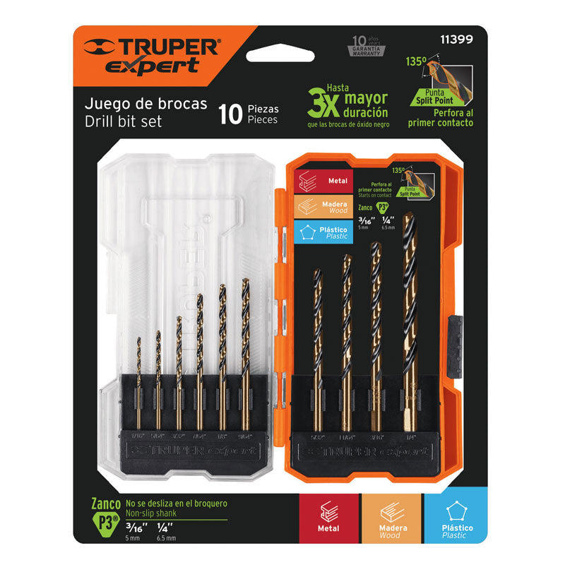 Juego De 10 Brocas Hss Para Metal En Estuche, Truper Expert