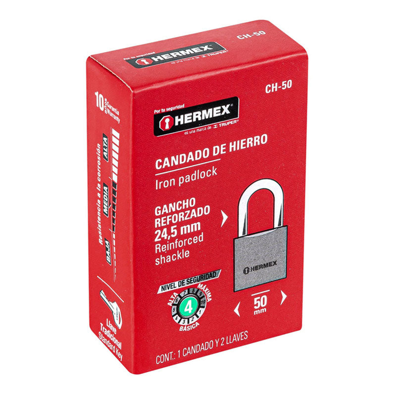 Candado De Hierro 50 Mm Gancho Corto En Caja, Hermex