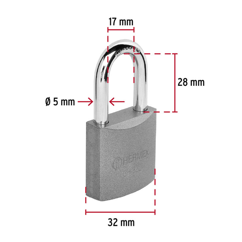 Candado De Hierro 32 Mm Gancho Largo En Caja, Hermex