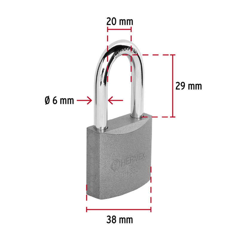 Candado De Hierro 38 Mm Gancho Largo En Caja, Hermex