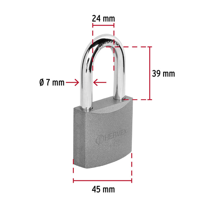 Candado De Hierro 45 Mm Gancho Largo En Caja, Hermex