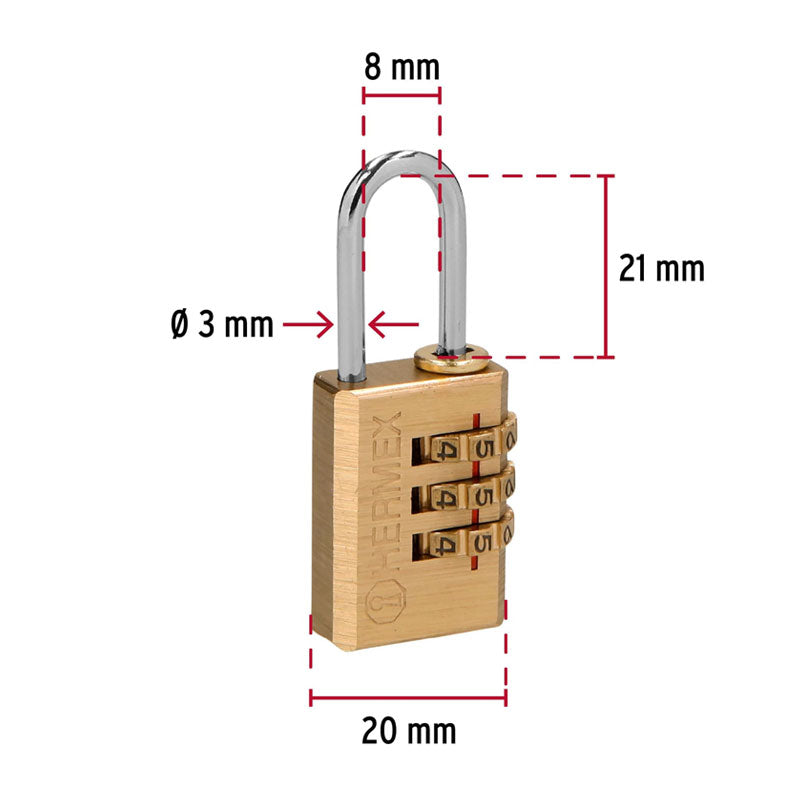 Candado De Combinación 20 Mm Cuerpo De Latón En Blíster