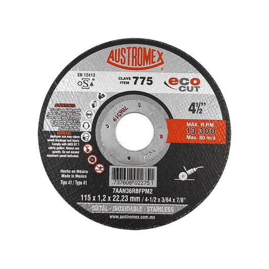 Disco Abrasivo De 4 1/2" Para Cortar Metales 775 Austromex