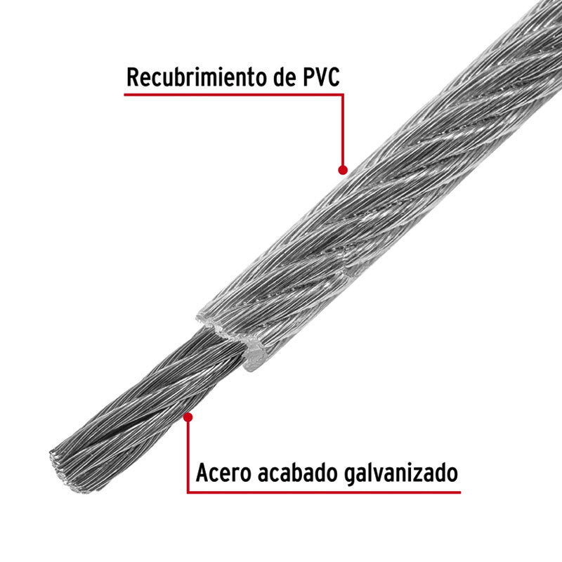 Metro Cable Flexible 3/16" Acero 7X19 Recubierto Pvc, 75 M