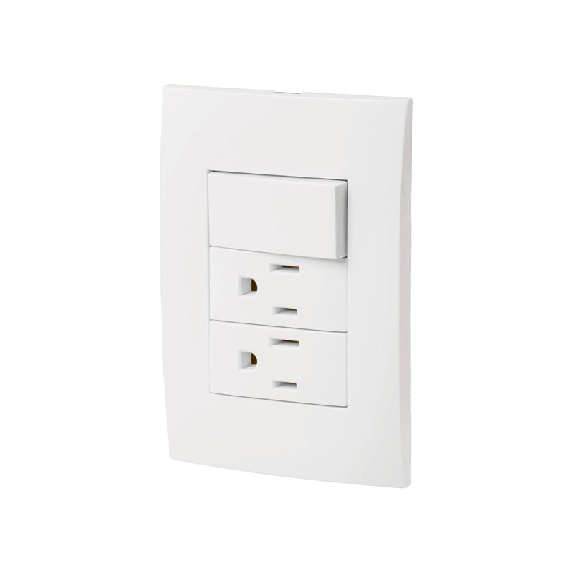 Placa Armada 2 Contactos E Interruptor Línea Oslo Blanco Volteck - Tool Ferreterías / Ferretodo - Herramientas y material de construcción.