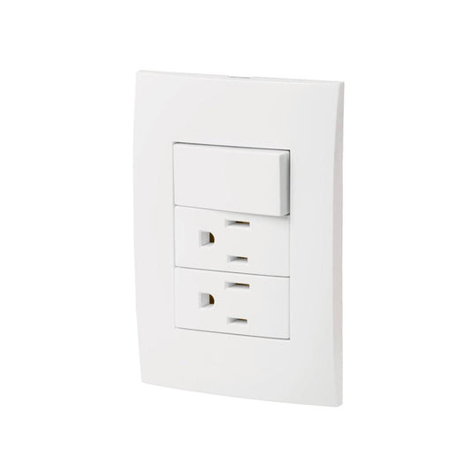 Placa Armada 2 Contactos E Interruptor Línea Oslo Blanco Volteck - Tool Ferreterías / Ferretodo - Herramientas y material de construcción.
